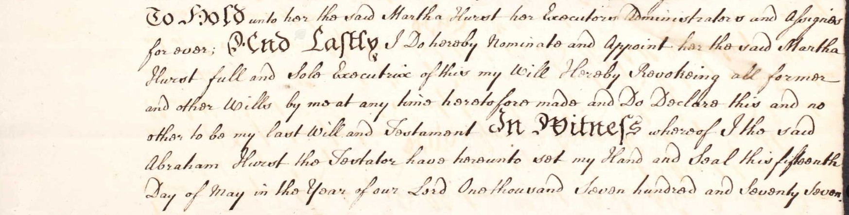 Will of Abraham Hurst of Andover detail 3
