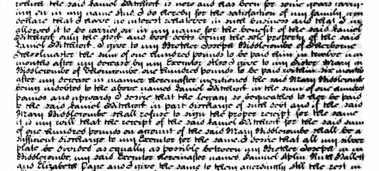 Will of George Biddlecomb of Winsham detail 3