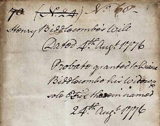 Will of Henry Biddlecombe of Kingston probate