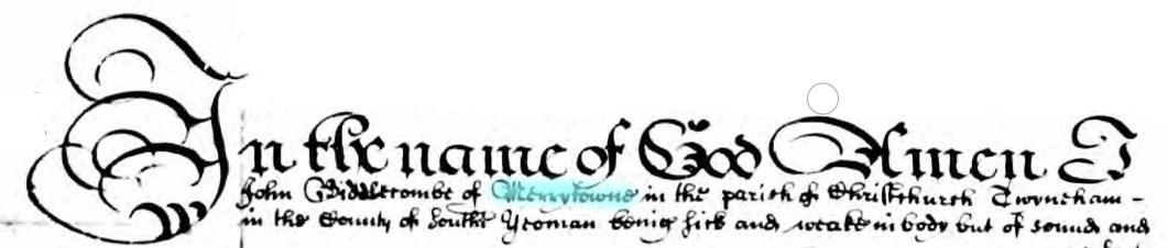 Will of John Biddlecomb of Merrytown location Merrytown