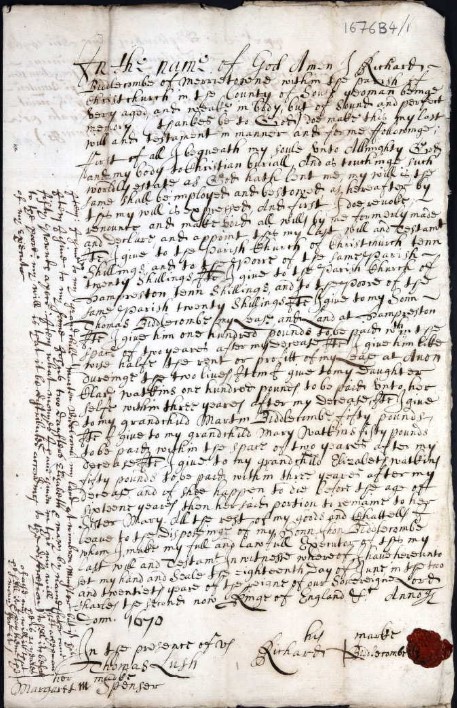 Will of Richard Biddlecomb of Merrytown