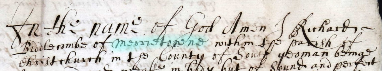 Will of Richard Biddlecomb of Merrytown writing extract location