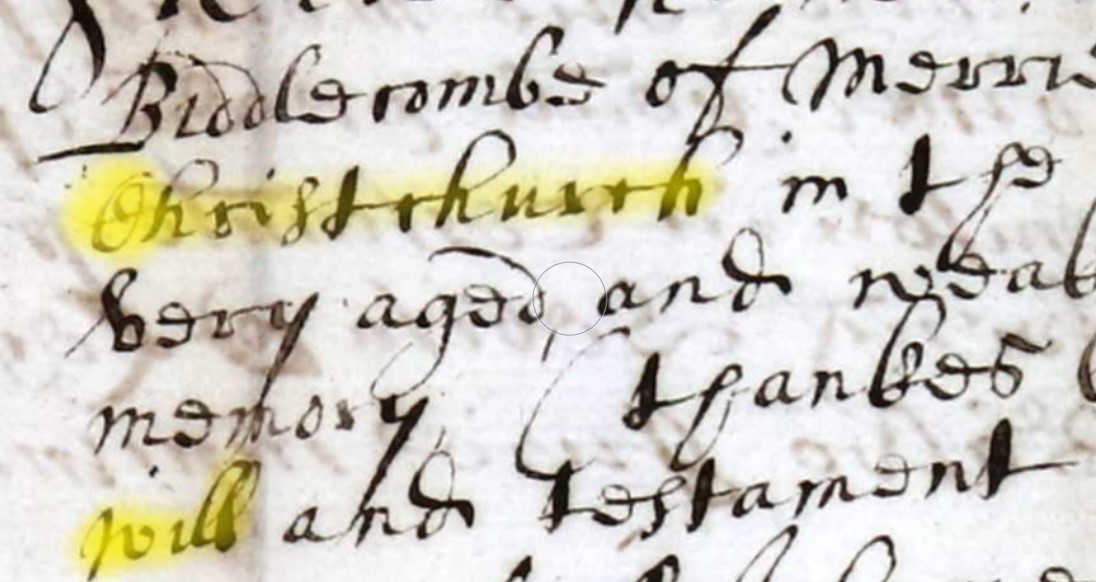 Will of Richard Biddlecomb of Merrytown writing extract part 1