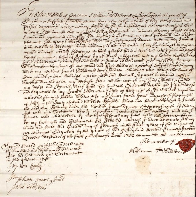 Will of William Biddlecomb of Highwood