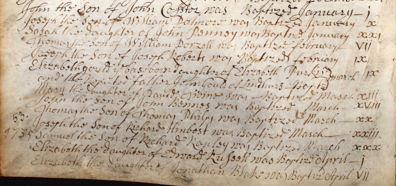 Baptisms Eling 1734 D