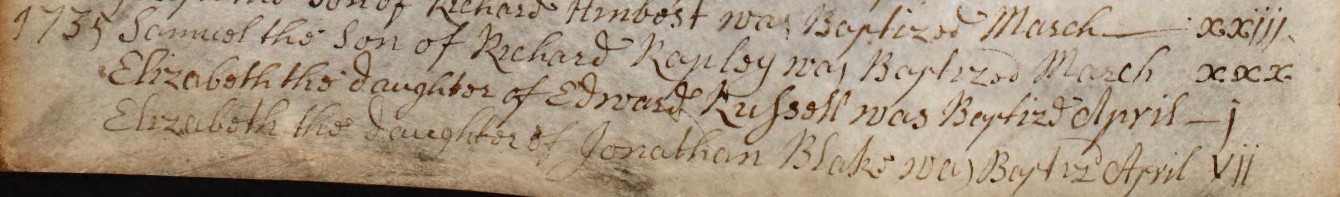 Baptisms Eling 1735 A