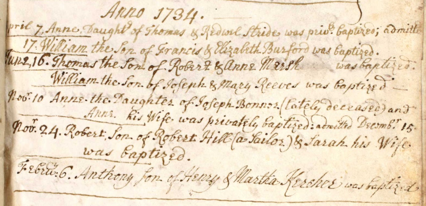 Baptisms Nursling 1734