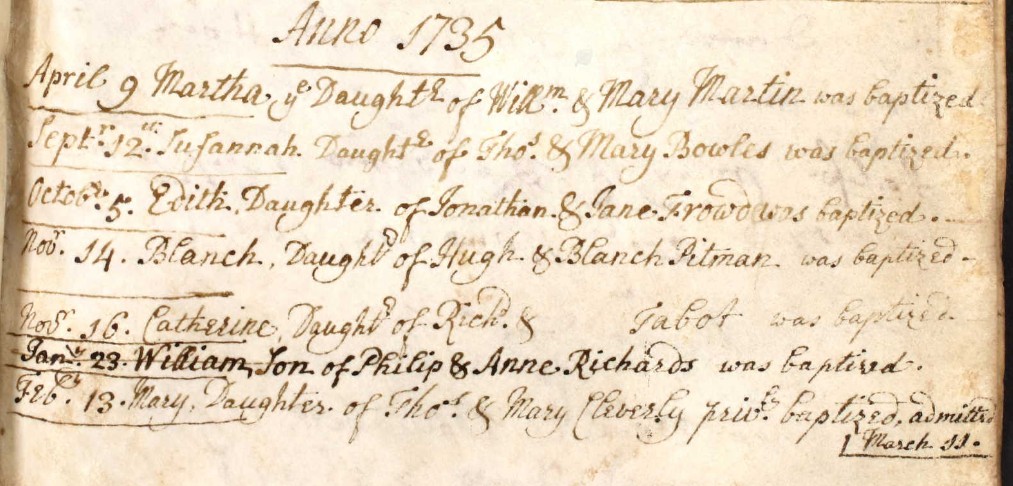 Baptisms Nursling 1735 A