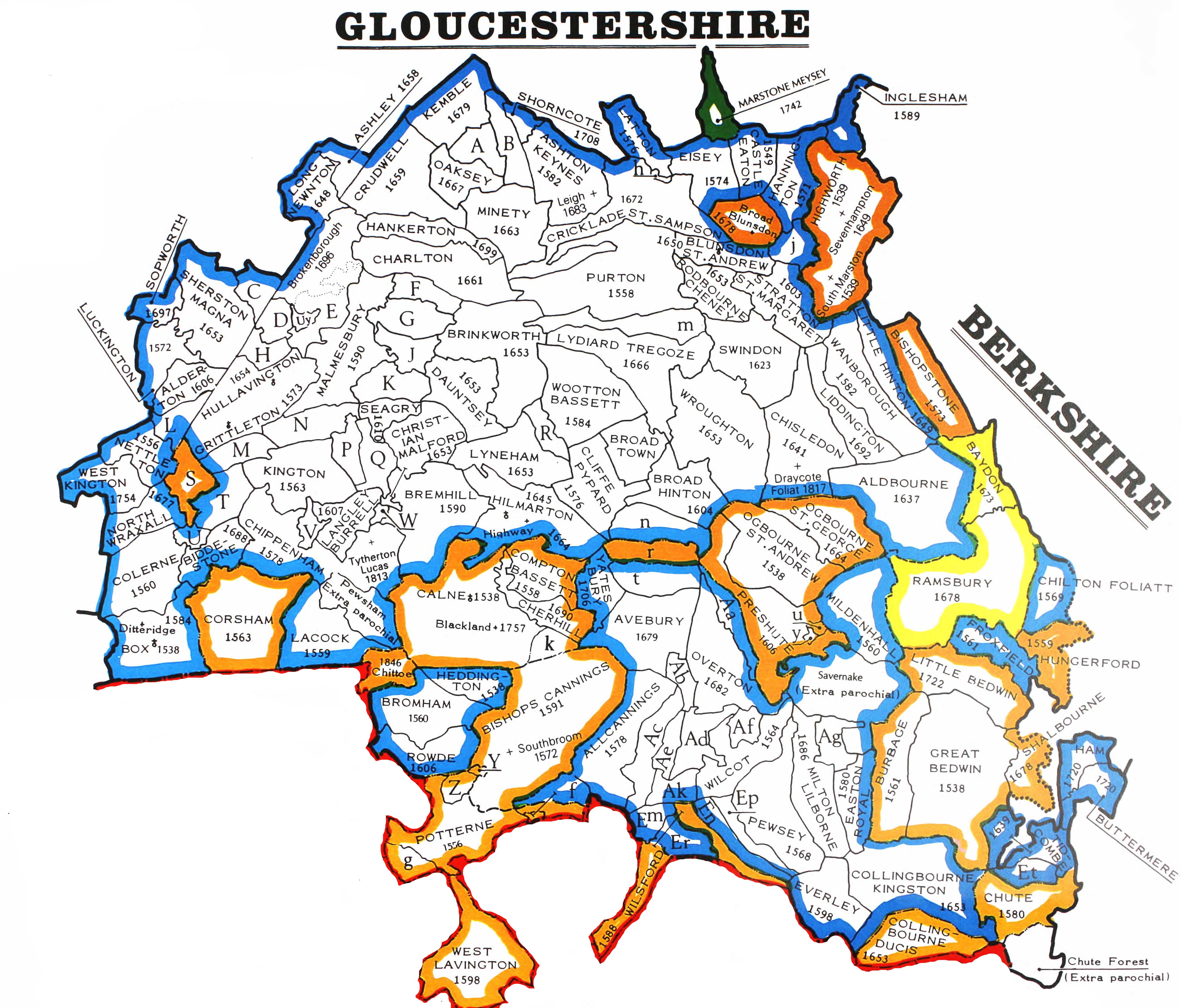 County Parish map Wiltshire North AD Wilts