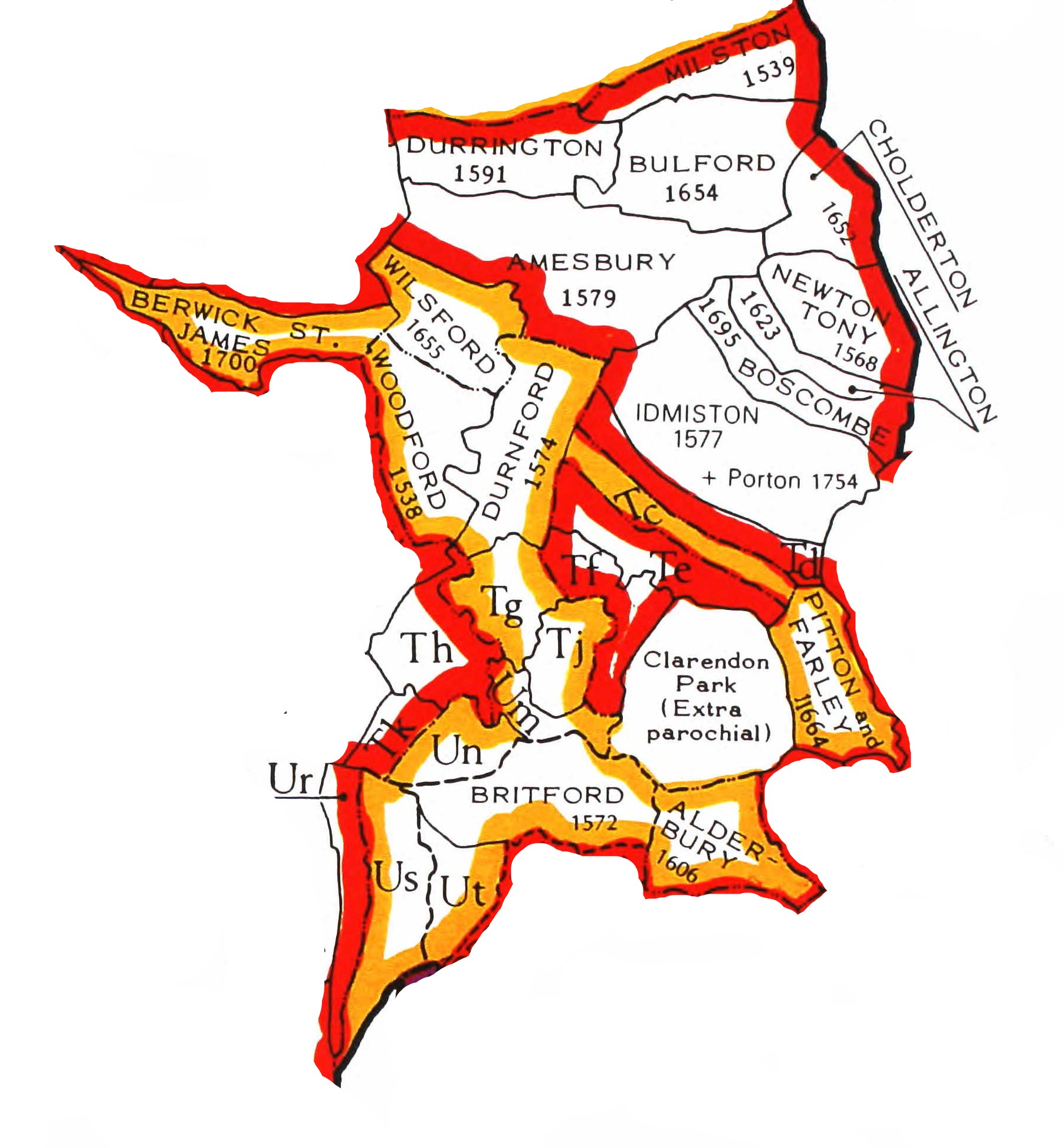 County Parish map Wiltshire Salisbury Area