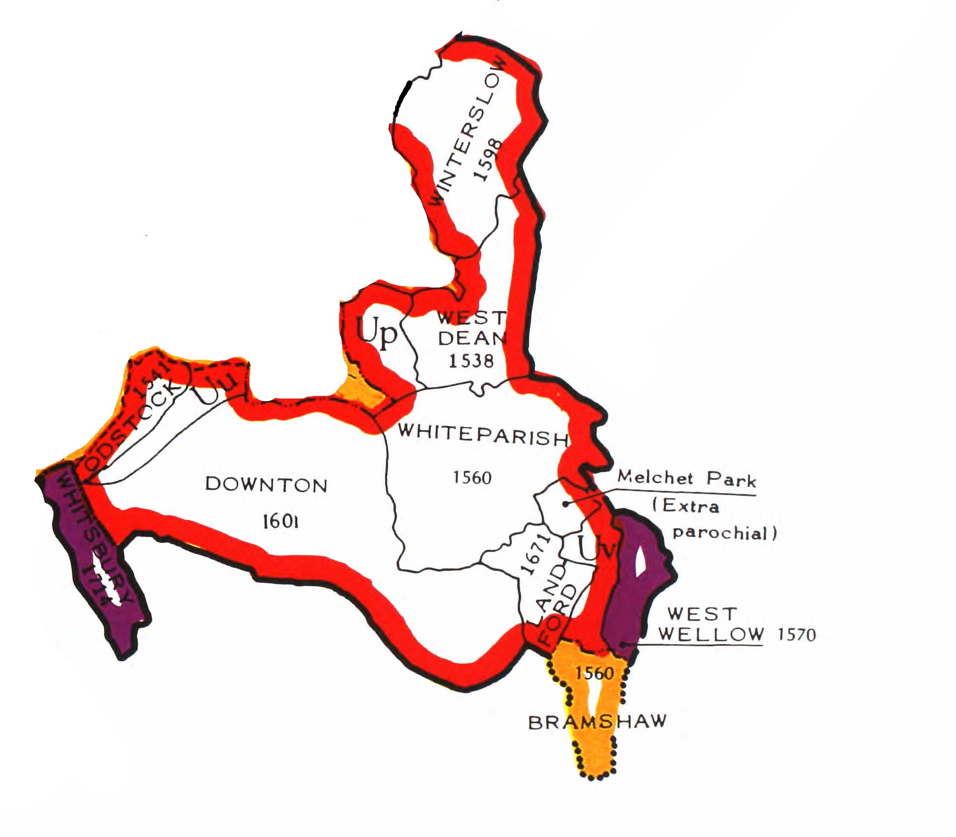 County Parish map Wiltshire South East AD Sarum