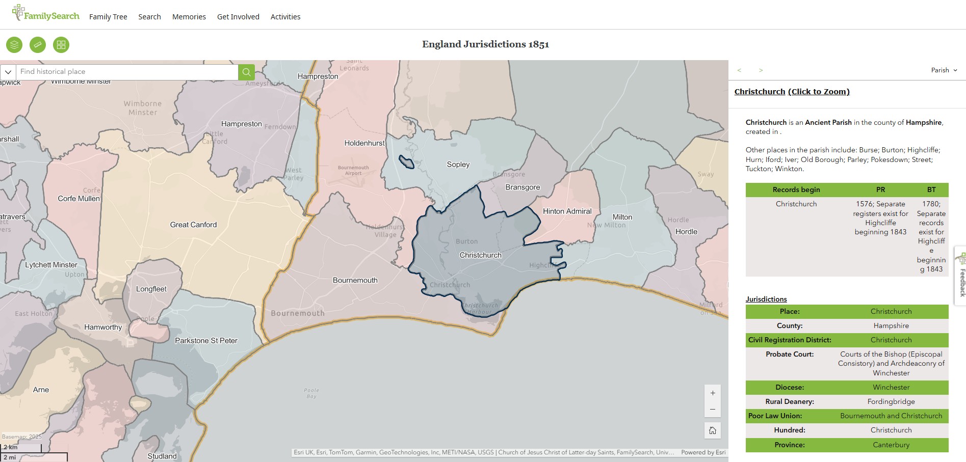 England Jurisdictions 1851 Christchurch 1