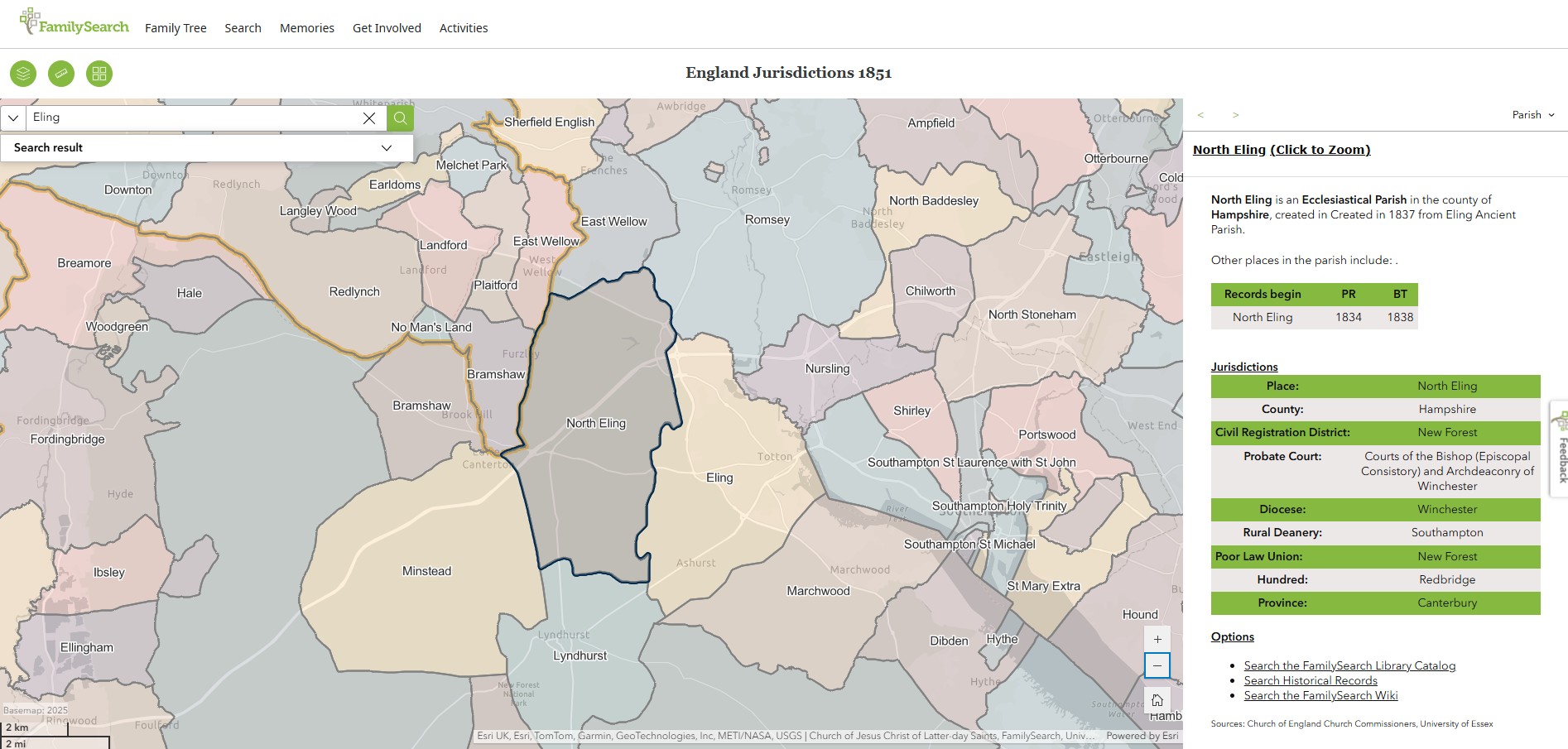 England Jurisdictions 1851 North Eling 1