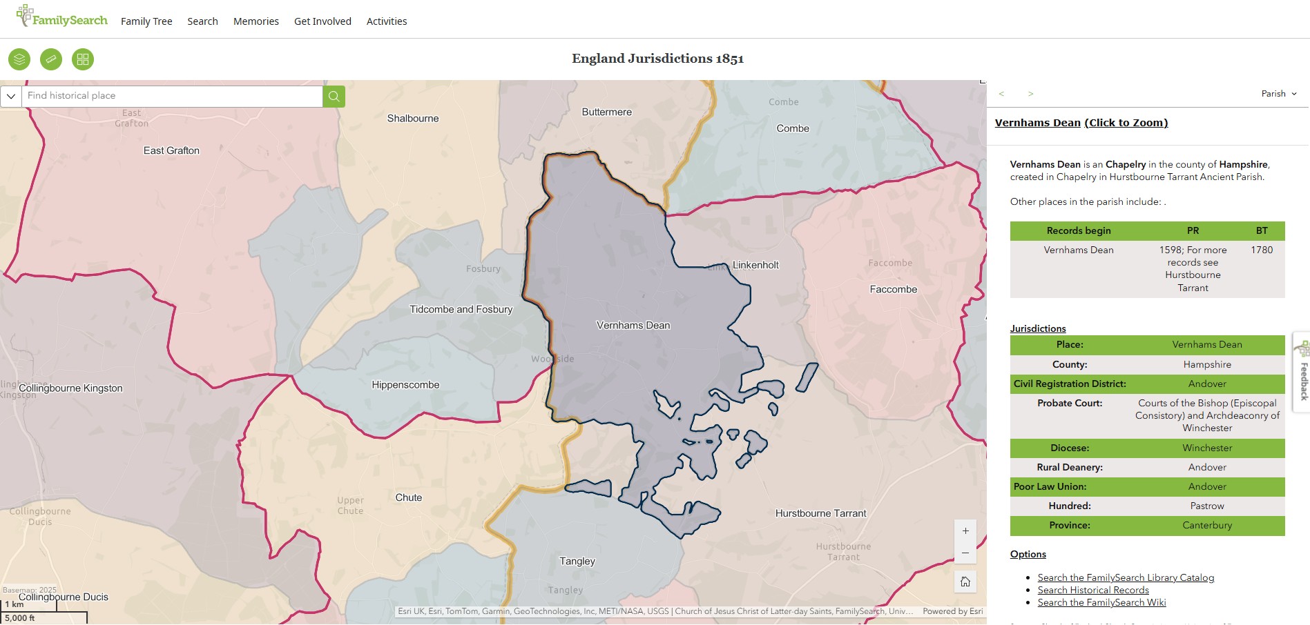 England Jurisdictions 1851 Vernhams Dean 1