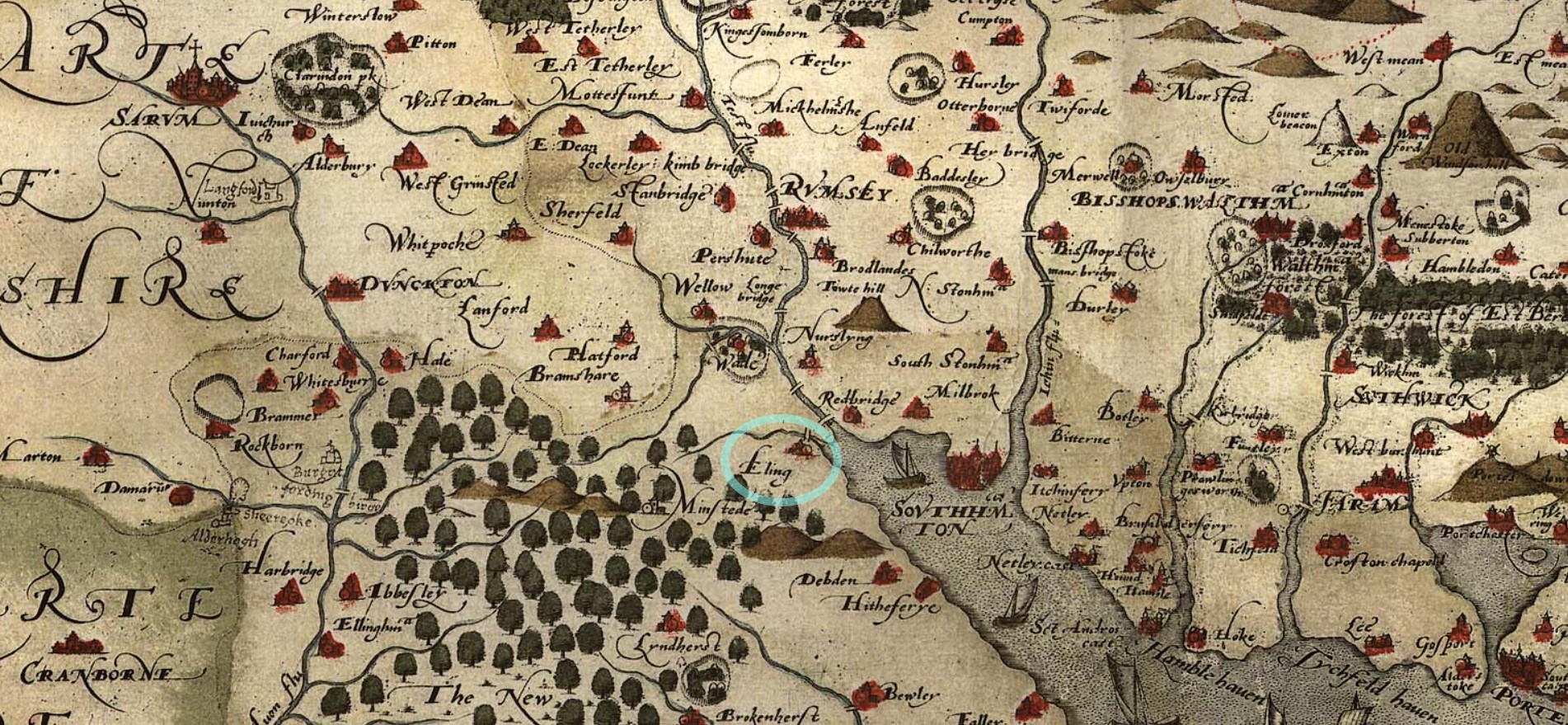 Saxton 1575 Hampshire Eling