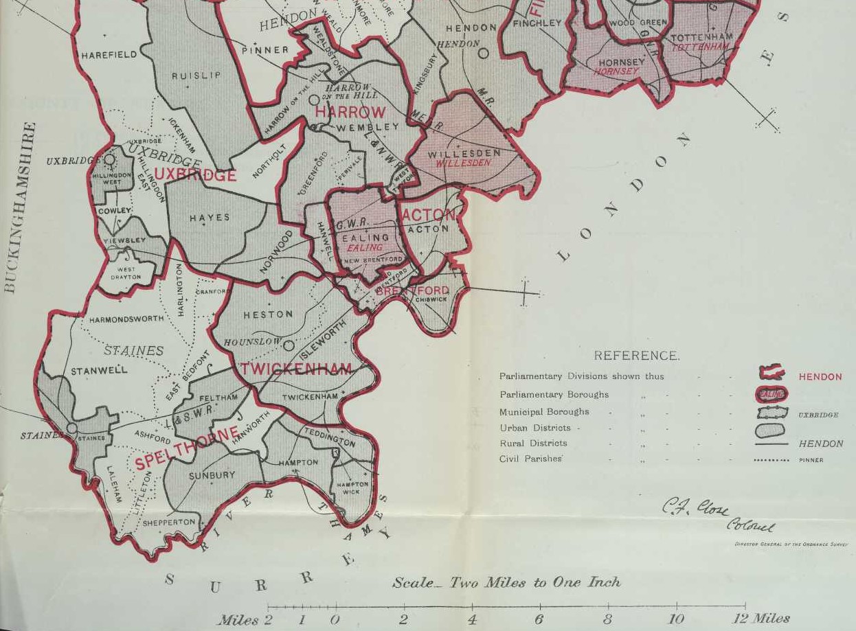 Vision of Britain Boundary report Middlesex 1917
